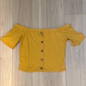 Mustard Off-Shoulder Buttoned Women's Blouse